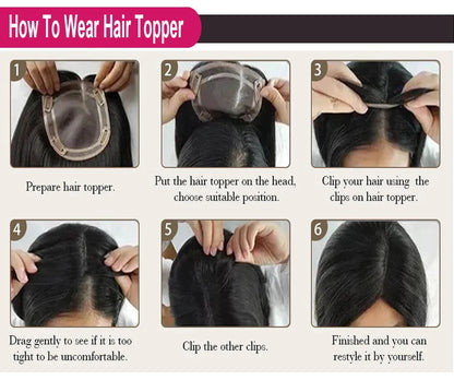 Dazzeal Human Hair Topper – 100% Real Straight Hair, Lace Base, Clip-In with Bangs, 10x12cm, 360° Coverage