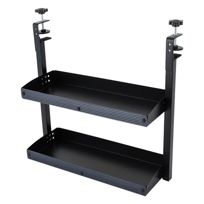 2-Tier Clamp-On Desk Shelf – Corner Table Organizer, Above or Under Desk, Black