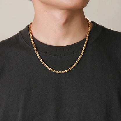 Vnox Dainty Gold Color Rope Chain Necklace – Chic Twisted Collar for Men & Women, Waterproof Stainless Steel, 2-5mm Width