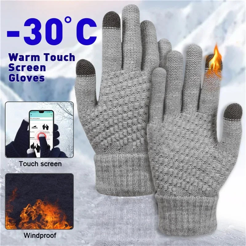 Warm Winter Touch Screen Gloves – Stretch Knit Mittens for Men and Women – Wool Full Finger Outdoor Cycling and Driving Gloves