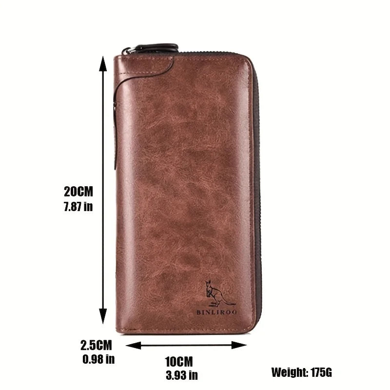 Men's Long Zipper Wallet – High-Quality PU Leather, RFID Blocking Business Clutch, Credit Card Holder
