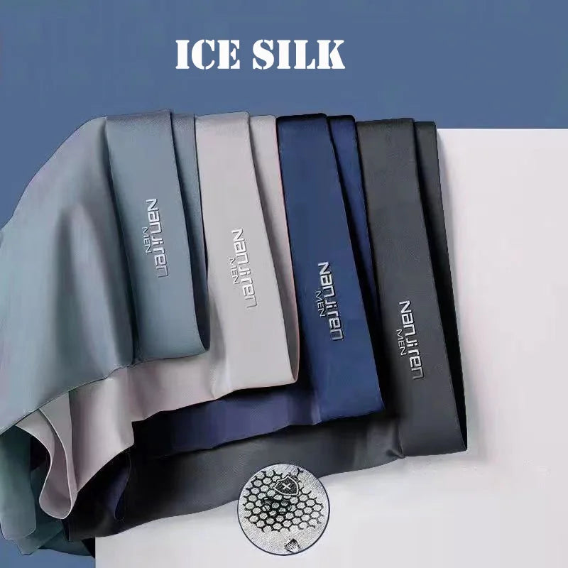 4PCS Men's Ice Silk Boxer Shorts – Breathable, Sexy, Thin Underwear in Sizes L-6XL