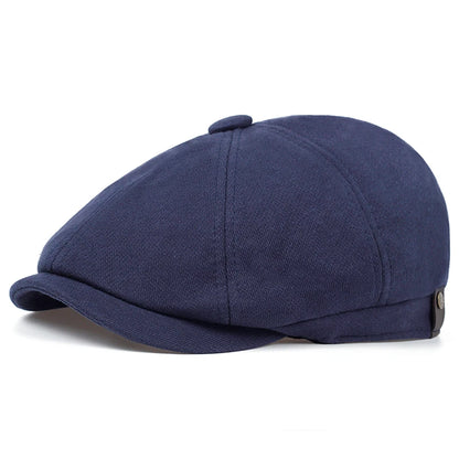 Men's Retro Newsboy Cap - Octagonal Flat Hat with Herringbone Design, British Painter Style Beret for Autumn and Winter