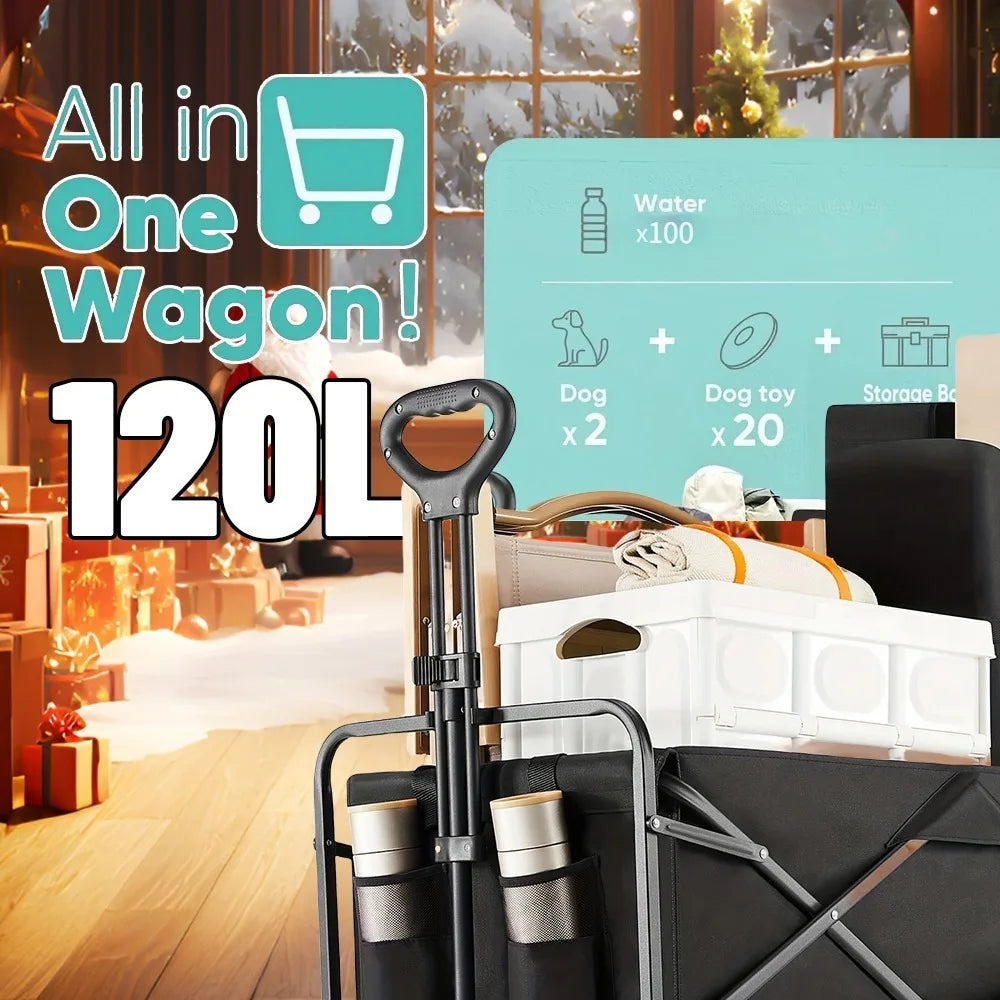 Heavy-Duty Folding Wagon Cart - Large Capacity Collapsible Utility Cart with 360° All-Terrain Wheels & Side Pockets