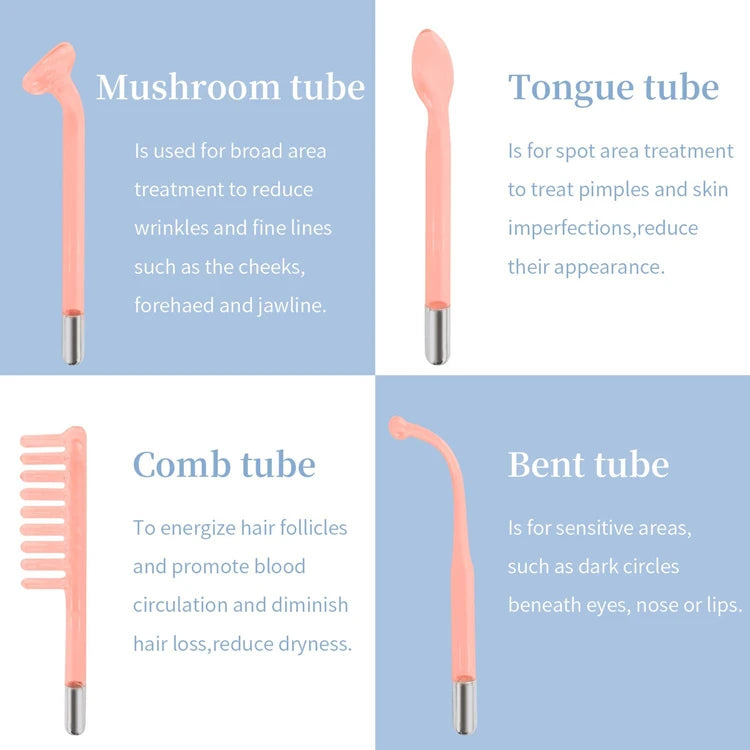 4 in 1 Electrode Glass Tube Machine - High Frequency Skin Spot Acne Wand for Facial Spa & Skin Care Electrotherapy
