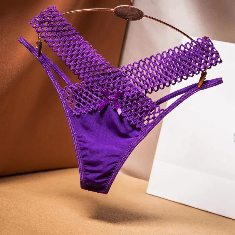 Women’s Ice Silk Thong Panties - Low Waist Cross-Cut Sexy Lingerie
