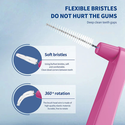 Kingubznis Interdental Brush Set - Stainless Steel Orthodontic Dental Floss Brushes with Angled Short Handle