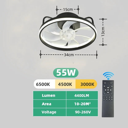 Modern LED Ceiling Fan Light with DC Motor - 6 Speed, Timer, Low Floor Attic Fan, Remote Control Decorative Light