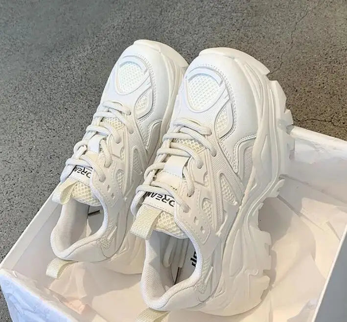 2024 Women's Fashion Platform Sport Shoes - Chunky Black Mesh Leather Casual Sneakers for Summer