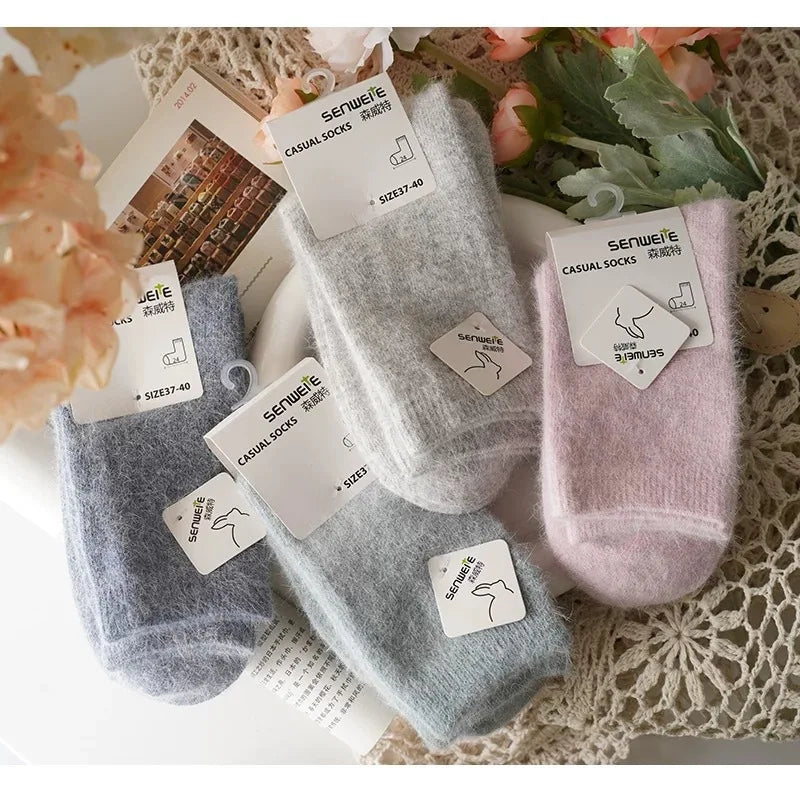 Women’s Wool Winter Socks — Thick Warm Medium Tube Rabbit Hair & Cashmere Socks for Autumn/Winter