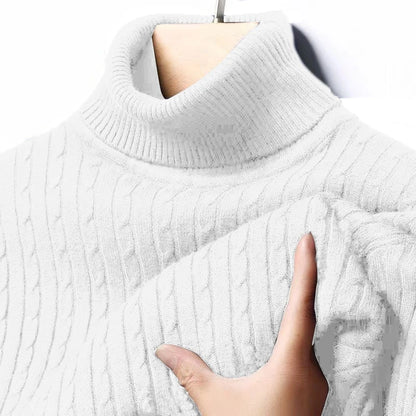 Men's Autumn Ribbed Turtleneck Sweater - Warm Fitted Jacquard Striped Knitted Long Sleeve Pullover Top