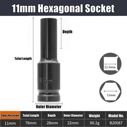 1/2" Drive Deep Impact Socket – Metric Wrench Socket for Pneumatic Tools, Tire Removal & Heavy-Duty Automotive Use