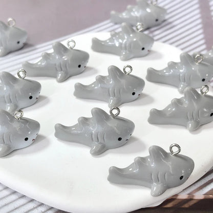 10-Piece 3D Grey Shark Resin Charms - Ocean Animal Pendants for DIY Jewelry, Earrings, Necklaces, and Keychains