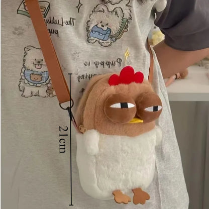 Fur Chicken Plush Bag – Funny Ugly Hen Shaped Handbag, Kawaii Satchel Purse with Pendant Keychain for Women Birthday Gifts