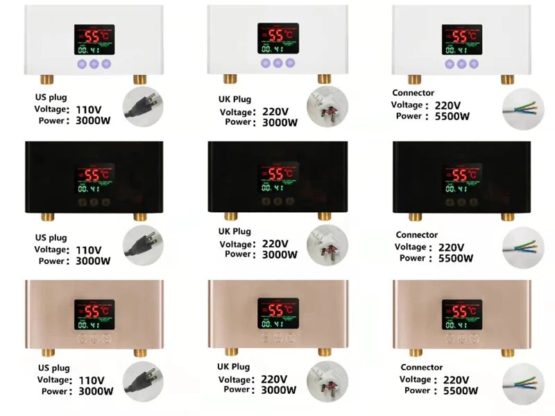 110V/220V Instant Water Heater 3000W/5500W | Wall-Mounted Electric Shower Heater for Bathroom & Kitchen Hot Water
