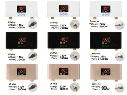 110V/220V Instant Water Heater 3000W/5500W | Wall-Mounted Electric Shower Heater for Bathroom & Kitchen Hot Water