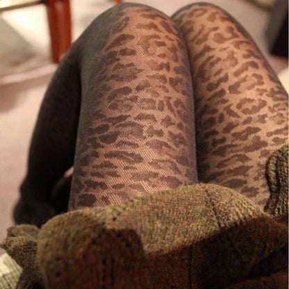 Vintage Women’s Sheer Silky Pantyhose, Gothic Black Leopard Print Transparent Tights, Seamless Sexy Animal Pattern Stockings