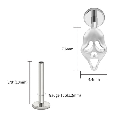Right Grand ASTM F136 Titanium 16G Ghost Face Flat Back Earring – Halloween CZ Cartilage Stud for Helix, Labret & Nose Piercing Jewelry