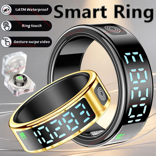 2026 R12 Smart Ring with Display Screen & Touch Control – Wireless Charging Health Tracker, 5ATM Waterproof Fitness Smart Ring for Men & Women