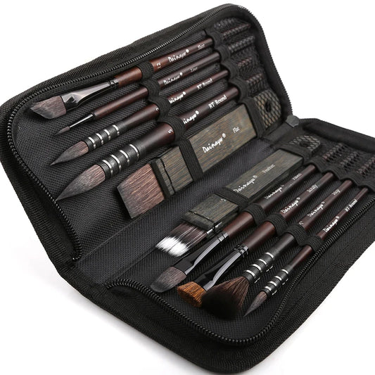 Dainayw 10-Piece Watercolor Brush Set – Organic Blue Squirrel & Horse Hair Mop Brushes for Acrylic, Watercolor, and Multi-Function Painting