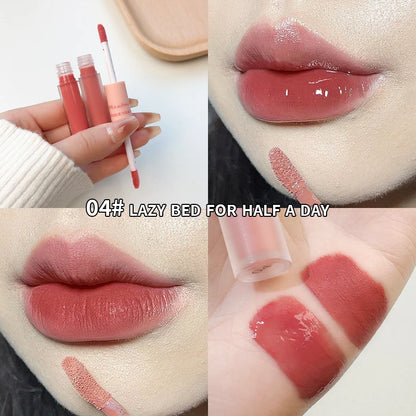 Double-End Lip Glaze – Glossy Mirror & Matte Velvet, Long-Lasting Color & Moisture, Anti-Stain Lip Gloss Cosmetic