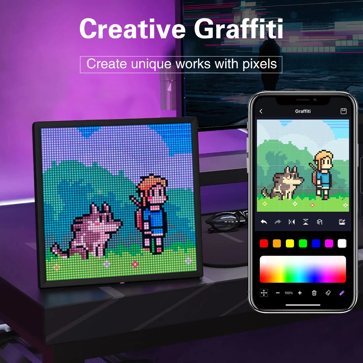 LED Pixel Matrix Bluetooth Smart Display, 64x64 RGB Digital Lamp Panel, DIY Art, Gaming & Anime Room Decor, APP Control