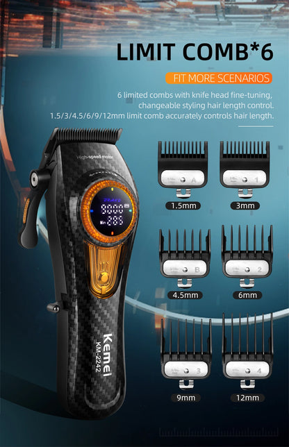 Kemei Professional Hair Clipper – 9000 RPM Electric Hair Cutting Machine, Adjustable Cordless Trimmer with Base for Barbers