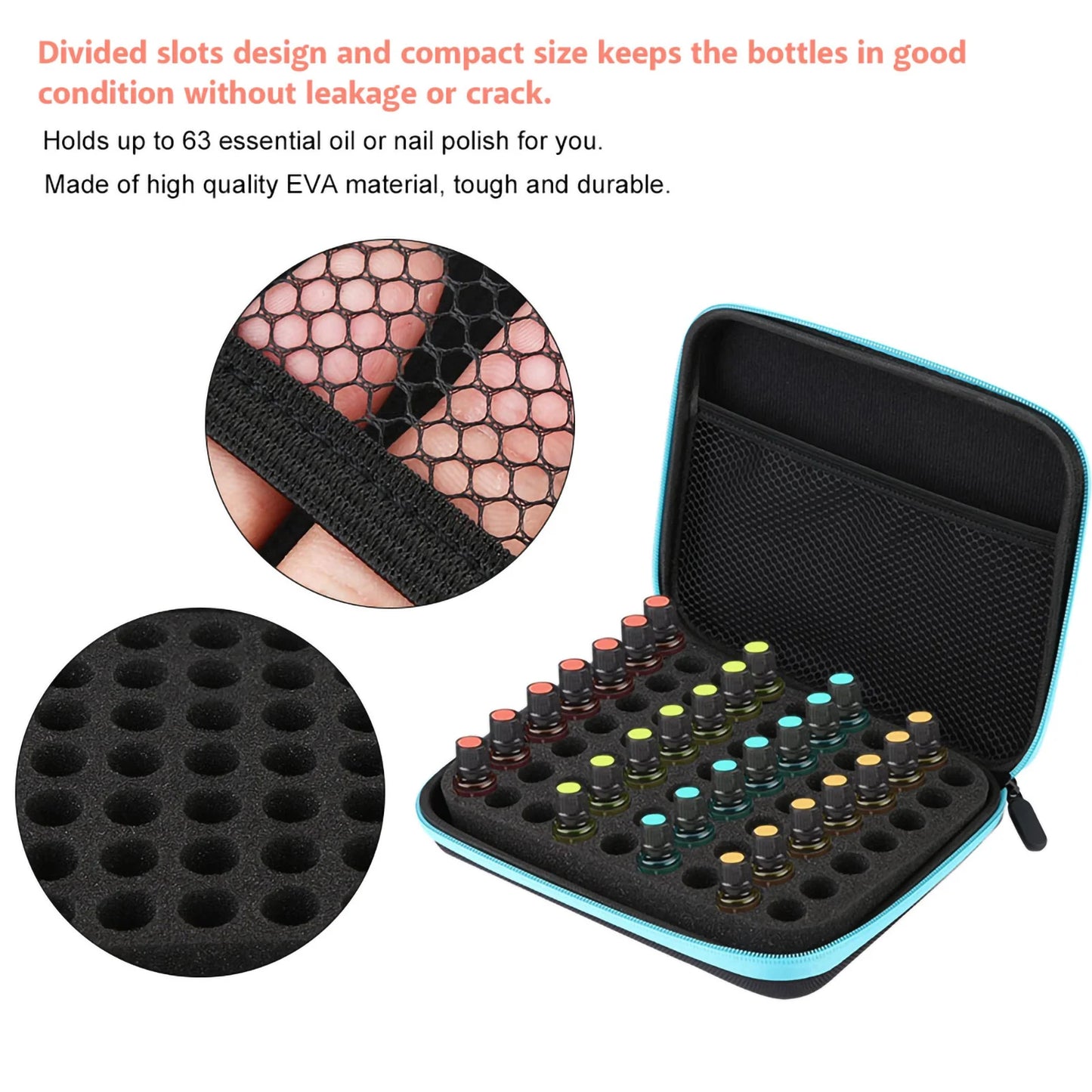 63-Slot Portable Essential Oil Storage Case – Aromatherapy Oil Organizer Bag for Bottles
