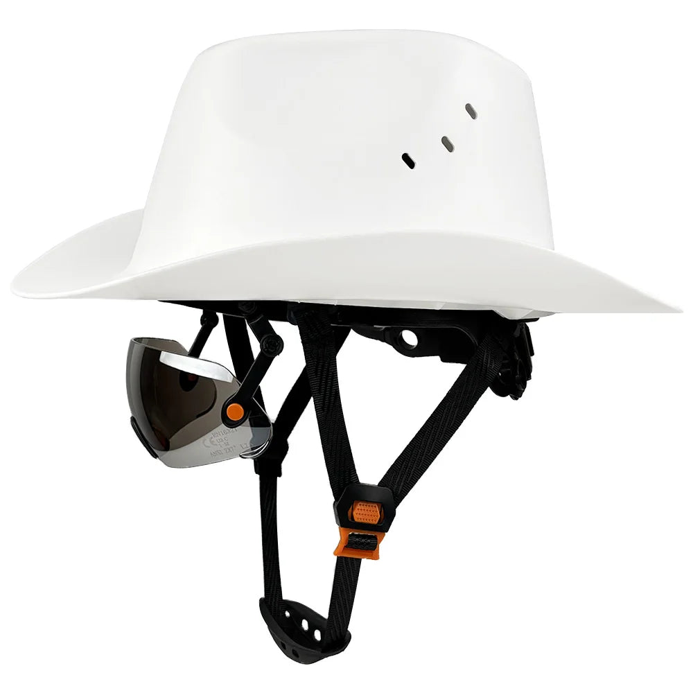 Cowboy Safety Helmet with Sunglasses - Wide-Brim HDPE Hard Hat for Construction Work