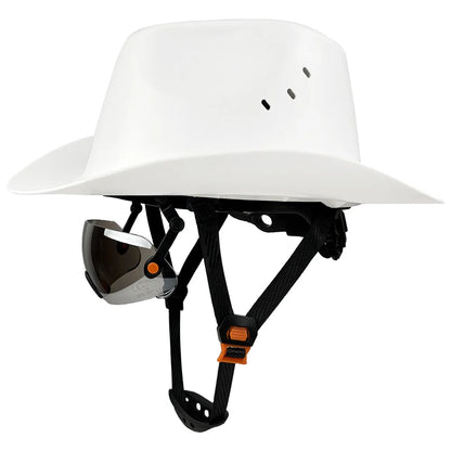 Cowboy Safety Helmet with Sunglasses - Wide-Brim HDPE Hard Hat for Construction Work