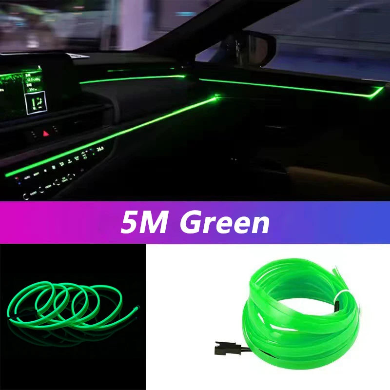 5M Car Interior LED Strip Light - USB Flexible Neon Ambient Lighting for Auto DIY Decoration
