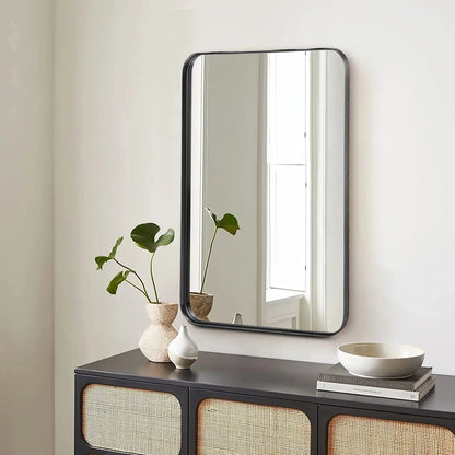 30x40" Large Rectangle Wall Vanity Mirror – Matte Metal Frame, Tempered Glass, Modern Living Room Decor