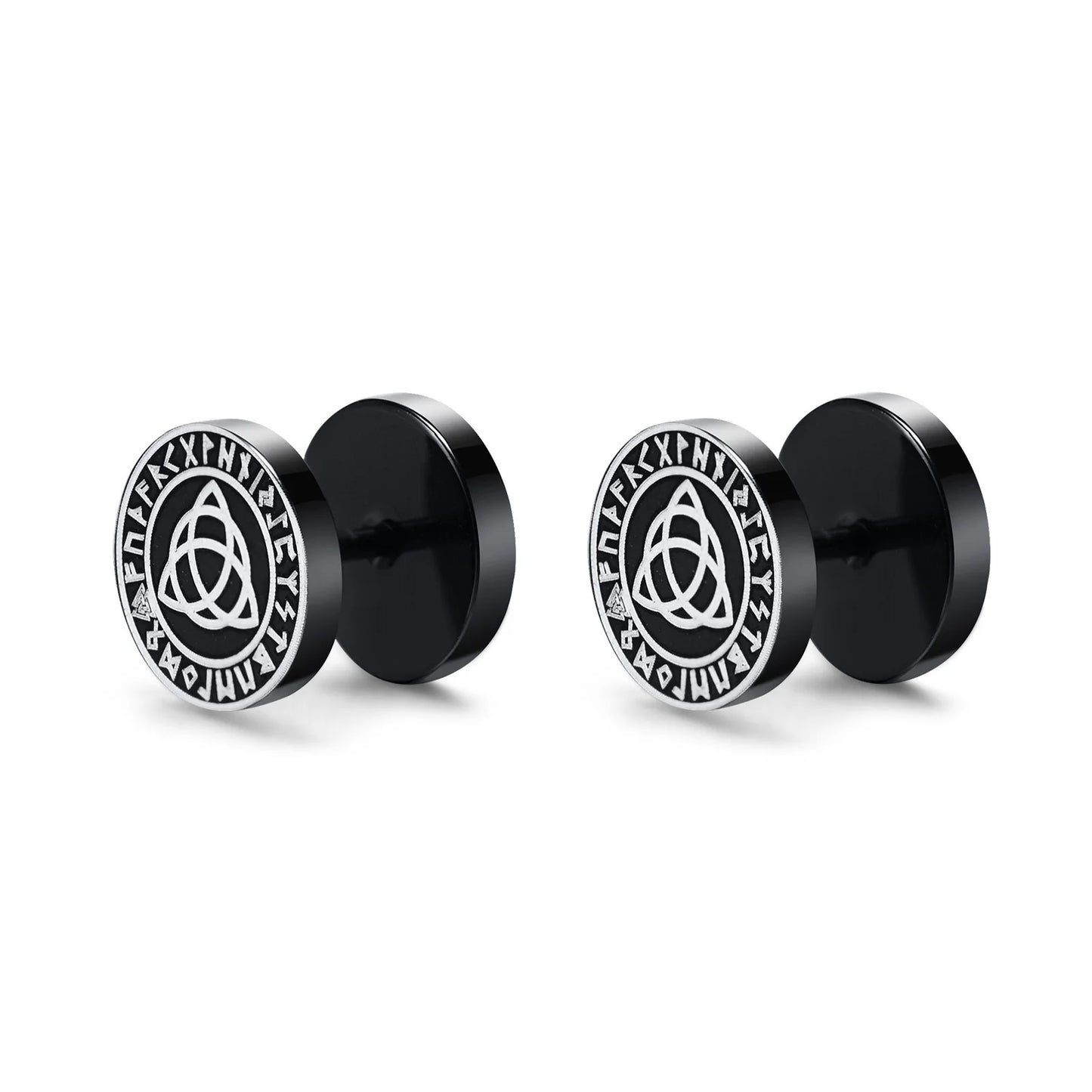 Vnox Men's Viking Black Stud Earrings - Vegvisir & Norse Valknut, Cool Punk Stainless Steel Set