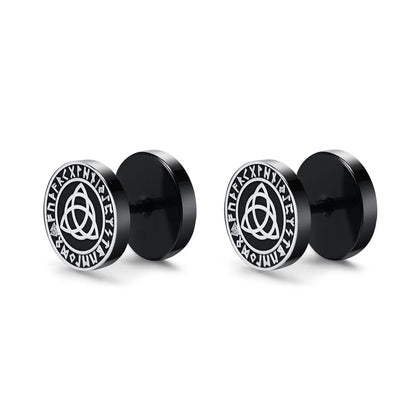 Vnox Men's Viking Black Stud Earrings - Vegvisir & Norse Valknut, Cool Punk Stainless Steel Set