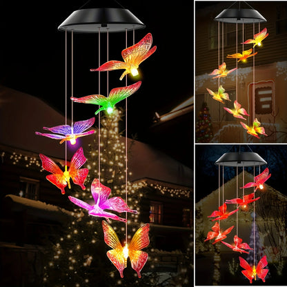 LED Color-Changing Butterfly, Dragonfly & Hummingbird Solar Wind Chime – Waterproof Outdoor Decoration & Birthday Gift