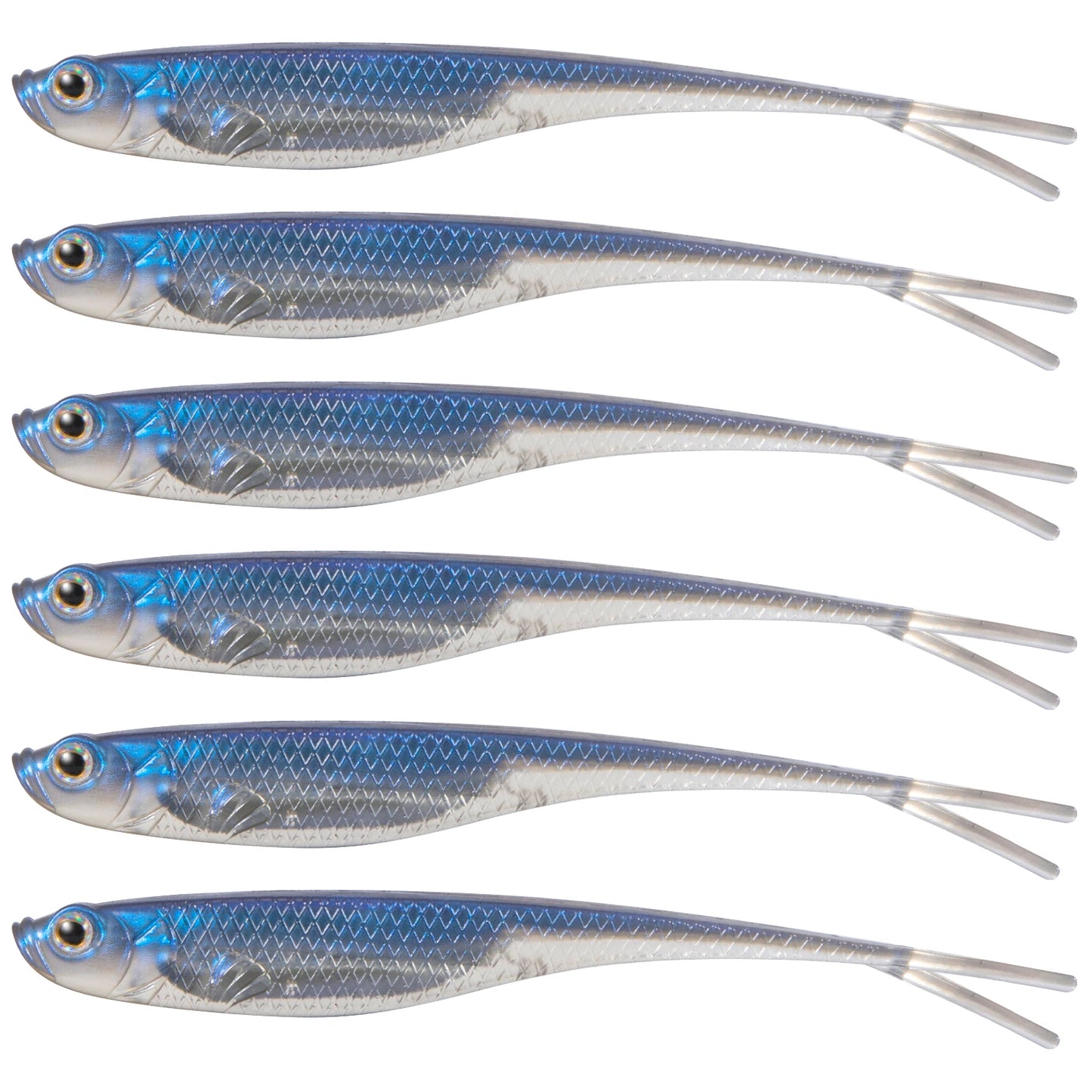 Dr.Fish 5/6pcs Soft Fishing Lures — Saltwater Silicone Fork Tail Drop Shot Baits for Bass, Trout, Pike, Walleye, Weedless