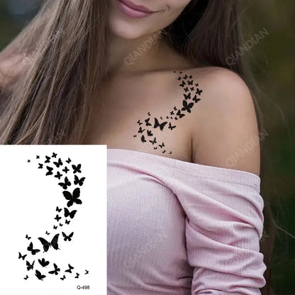 Waterproof Temporary Tattoo Stickers - Mini Black Rose, Butterfly, Arrow, Flower, Wings, Maori, and Snake Designs for Wrist and Neck