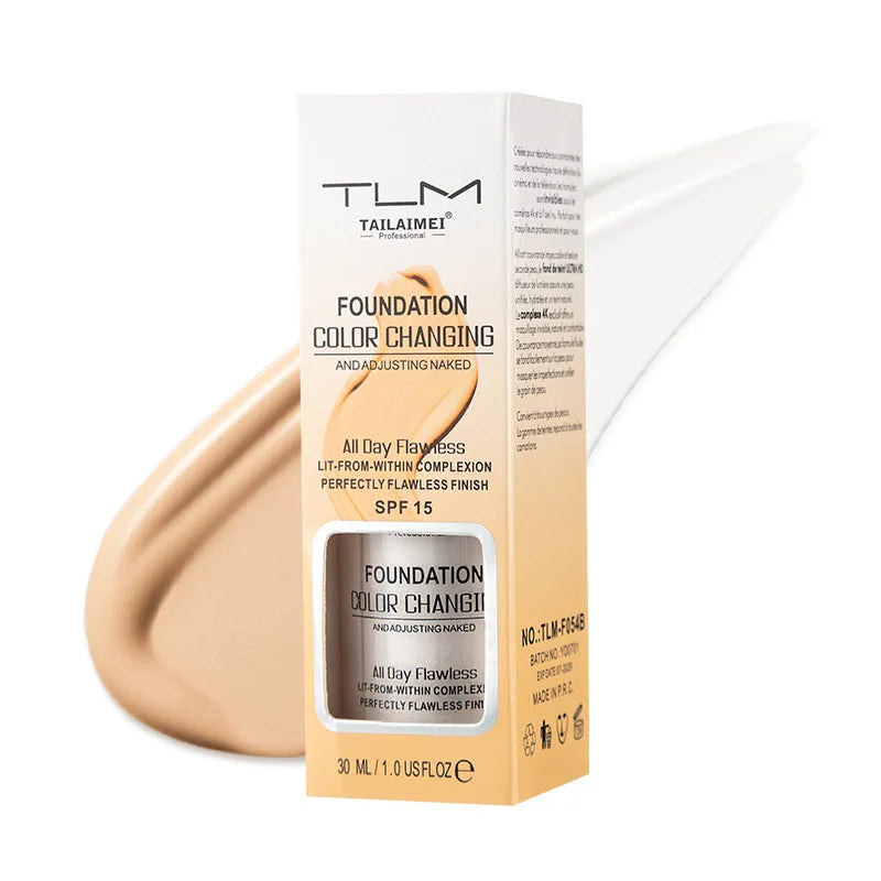 Warm-Change Liquid Foundation with Sunscreen – Waterproof, Long-Lasting Oil-Control Makeup for Easy Application and Portable Use