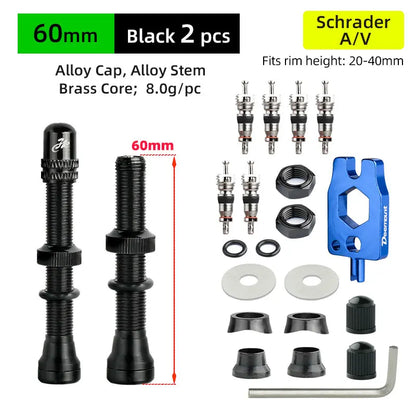 Deemount 2PCS Bicycle Tubeless Schrader Valves — Brass Core CNC Anodized MTB & Road Bike Rim Nipple