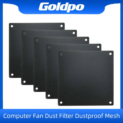 5PCS Cuttable PC Fan Dust Filters (80mm/90mm/120mm/140mm), Black PVC Ultra-Fine Mesh Dustproof Covers for Computer Cooling Case Protection