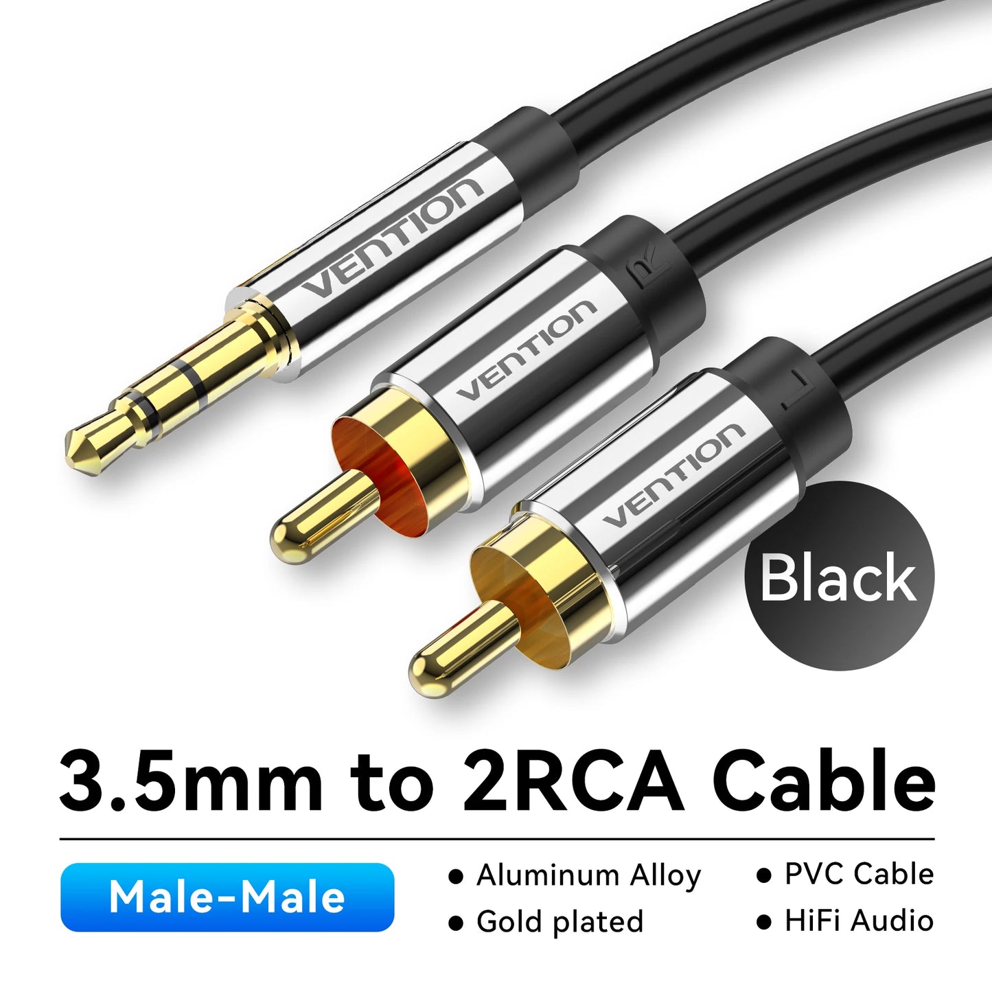 Vention 3.5mm to 2RCA RCA Audio Cable – Stereo Splitter Jack Cord for Smartphone, Amplifier & Home Theater AUX Connection