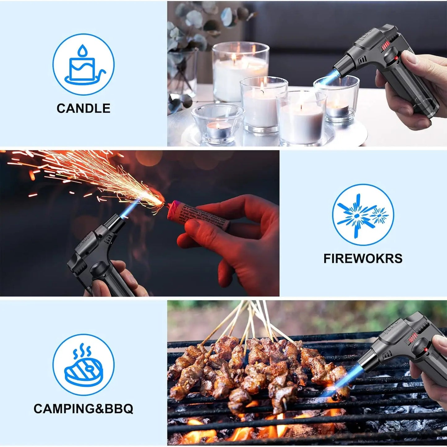 Jet Flame Torch Lighter — Refillable Butane Gas Lighter with Visible Fuel Tank, Windproof & Adjustable Flame for Kitchen