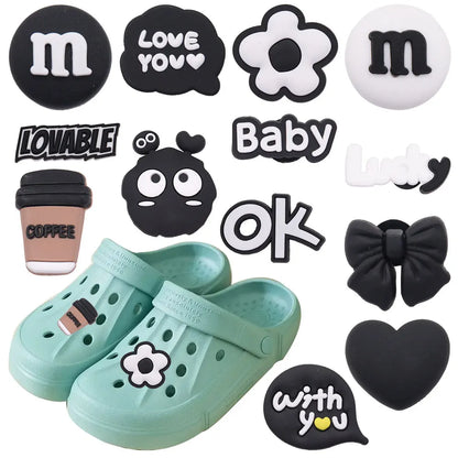 Single PVC Shoe Charm – Kawaii Black Coffee Heart Garden Button for Shoes & Wristbands