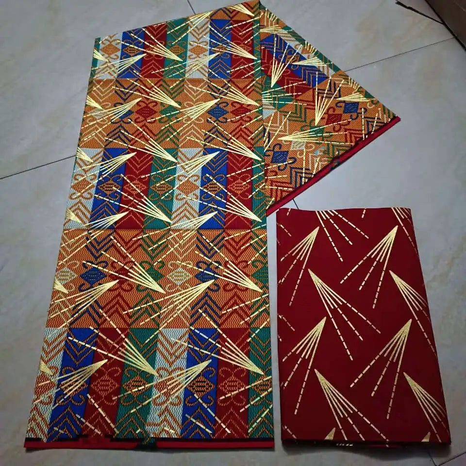 Real Ankara Wax Lace Fabric - 100% Cotton Nigerian Gold Print, 6 Yards Ghana Style Party Dress Material