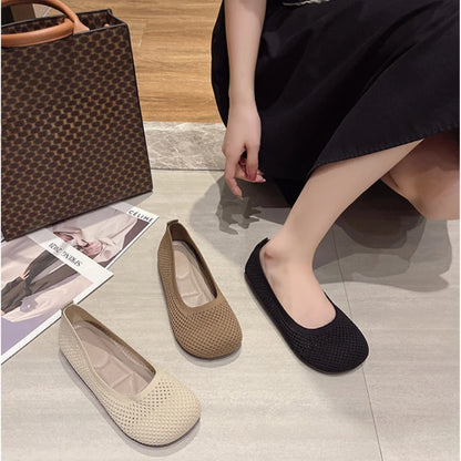 Big Size 42 Women’s Knitted Breathable Flats – Soft Bottom Casual Slip-On Ballet Loafers and Boat Shoes