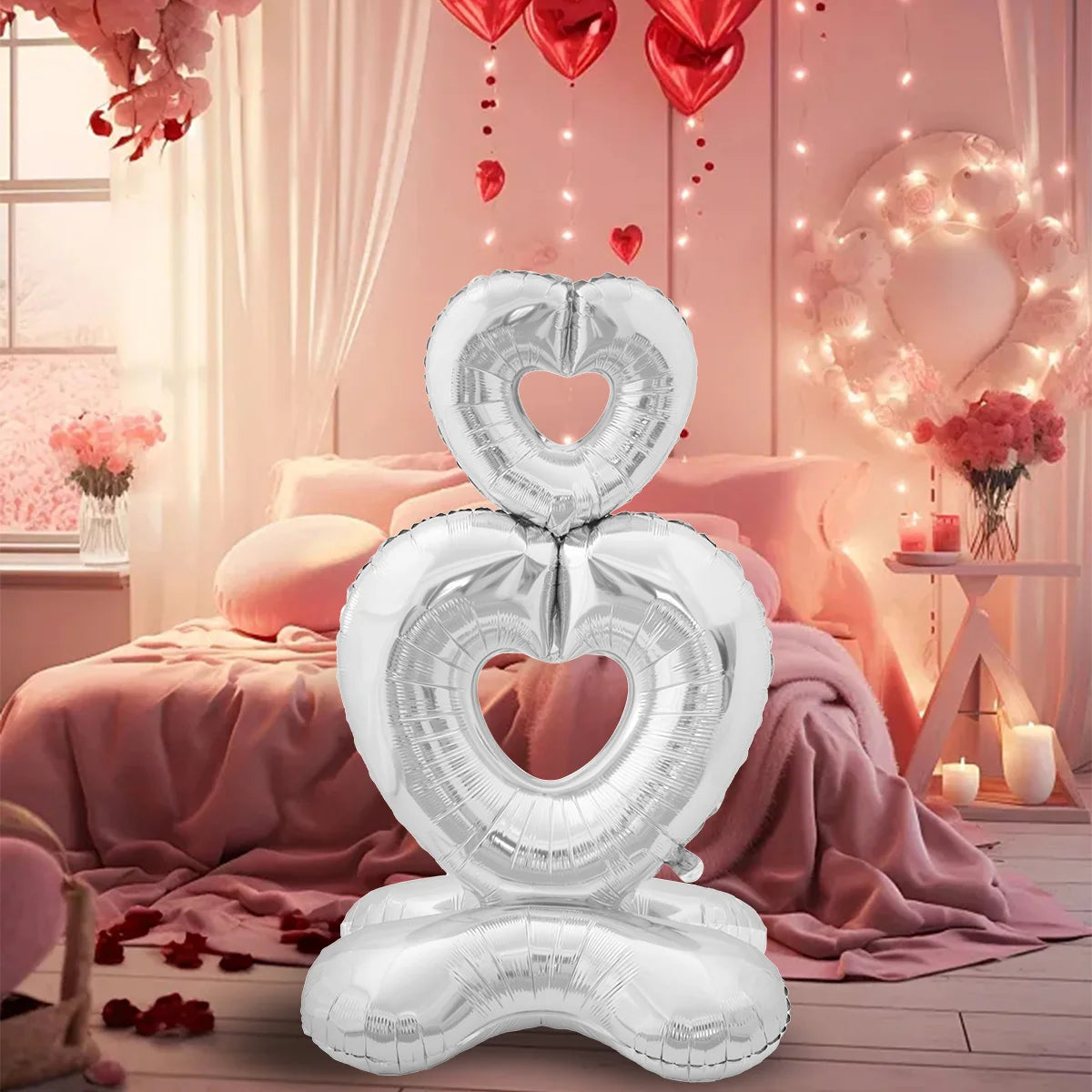 Big Hollow Heart-Shaped 'I Love You' Foil Balloon - Valentine's Day Gold and Red Romantic Decor for Weddings and Celebrations