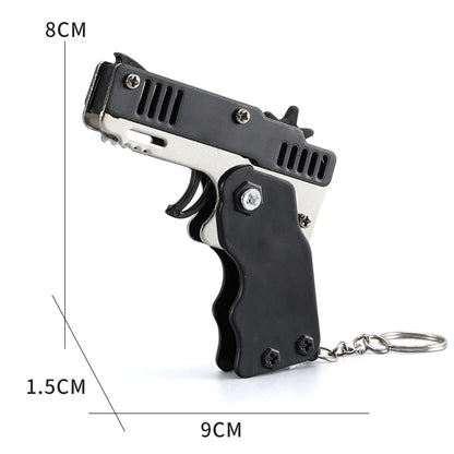 Mini Metal Gun Keychain – Folding Pistol Toy for Kids, Car Styling & Outdoor Gift