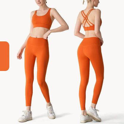 2-Piece Women’s Yoga Tracksuit – Athletic Pilates Fitness Set with Push-Up Sports Bra & Leggings for Gym Workouts