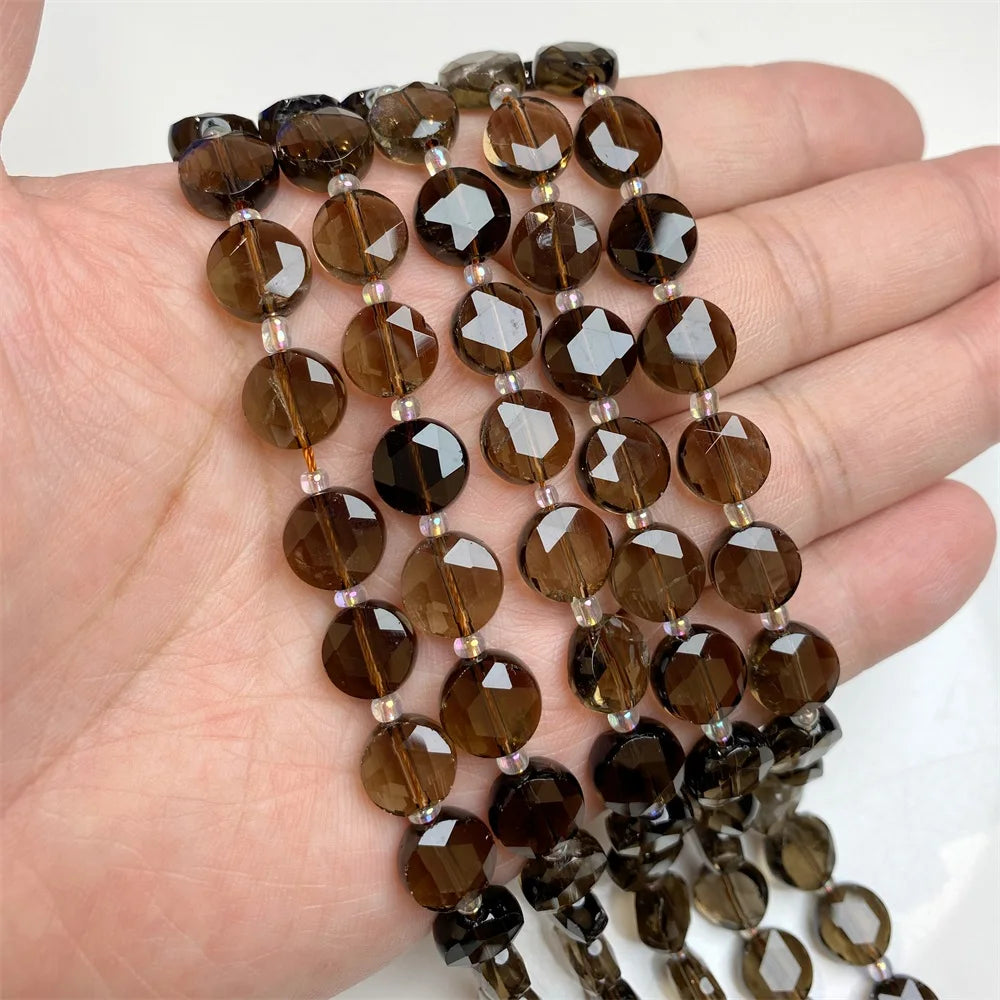 10mm Natural Gemstone Beads - Flat Round Faceted Crystal Jade Loose Beads for DIY Necklace & Bracelet Jewelry Making