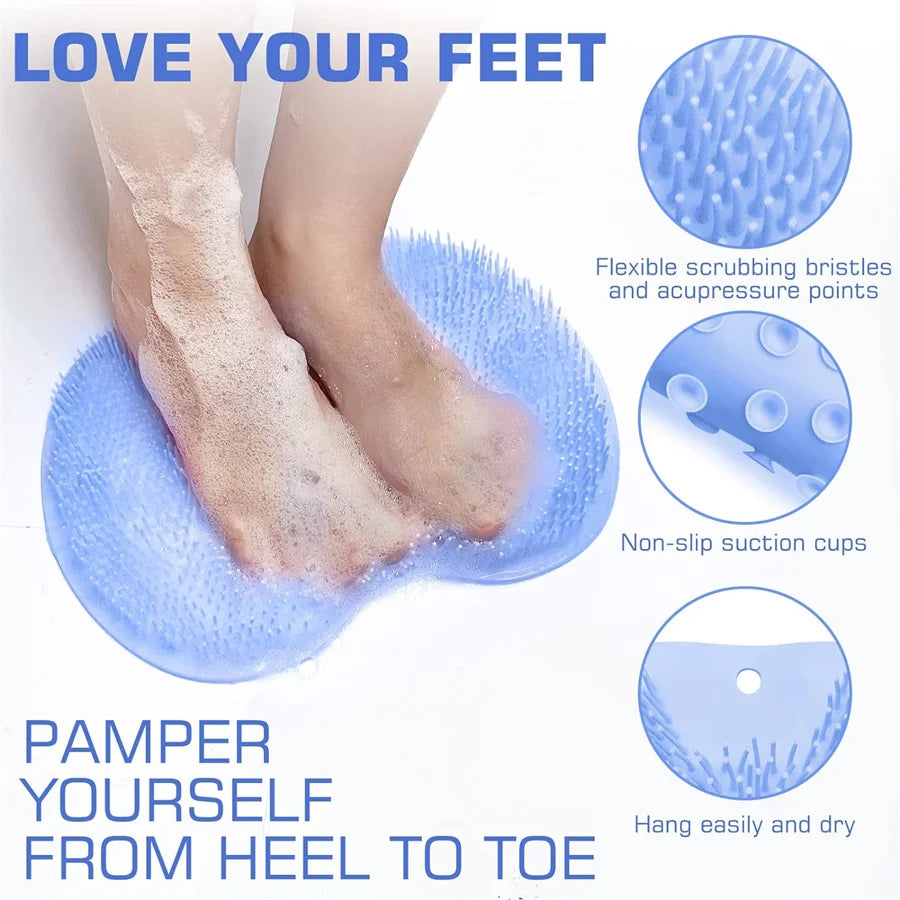 Shower Foot Scrubber Mat – Wall-Mounted Exfoliating Bath Wash Pad with Suction Cups, Back Washer for Men & Women